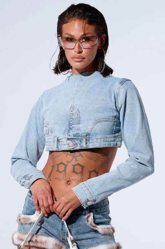 LEILA DRAMATIC DENIM LONG SLEEVE TOP