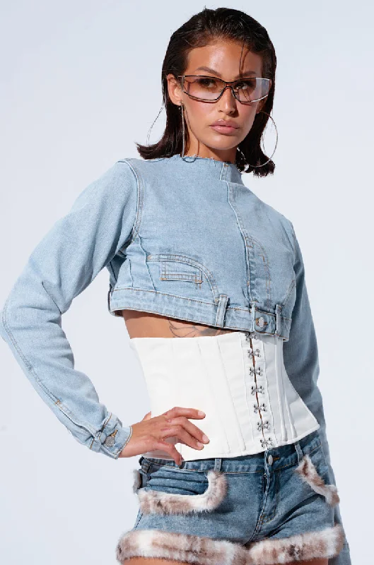 LEILA DRAMATIC DENIM LONG SLEEVE TOP