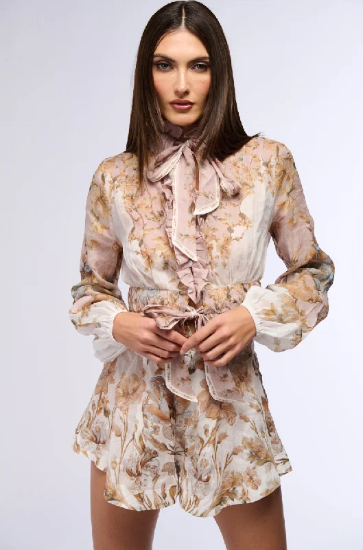 LUCID DREAMS FLORAL TIE NECK BLOUSE