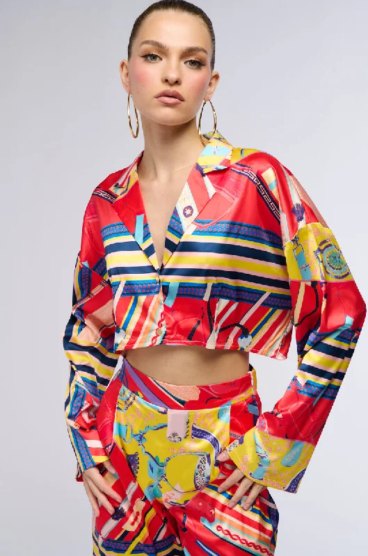 MULTI PRINTED CROPPED BUTTON DOWN