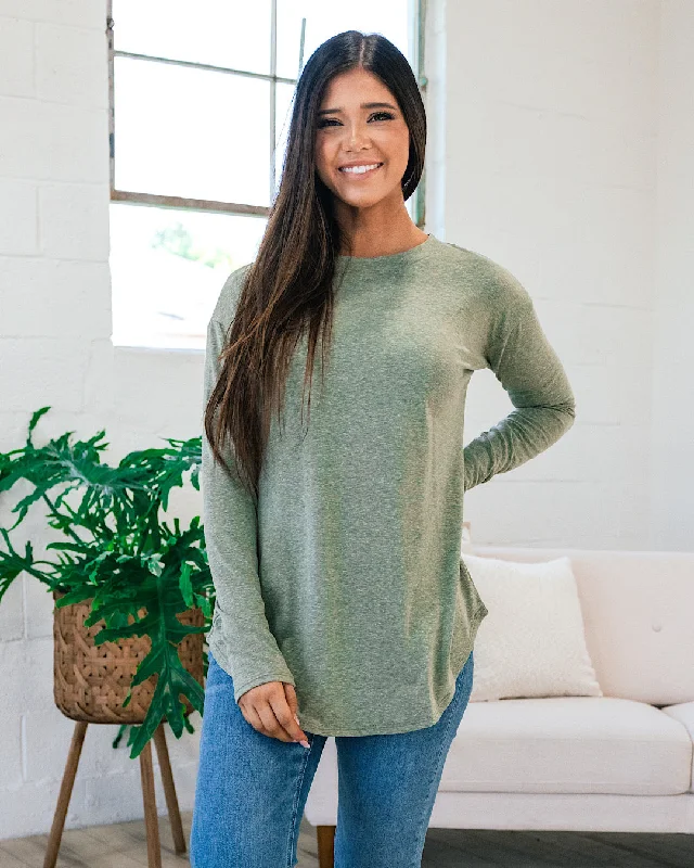 Slub Knit Long Sleeve Top - Light Olive