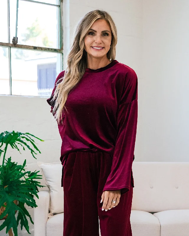 Velvet Drop Shoulder Top - Wine FINAL SALE