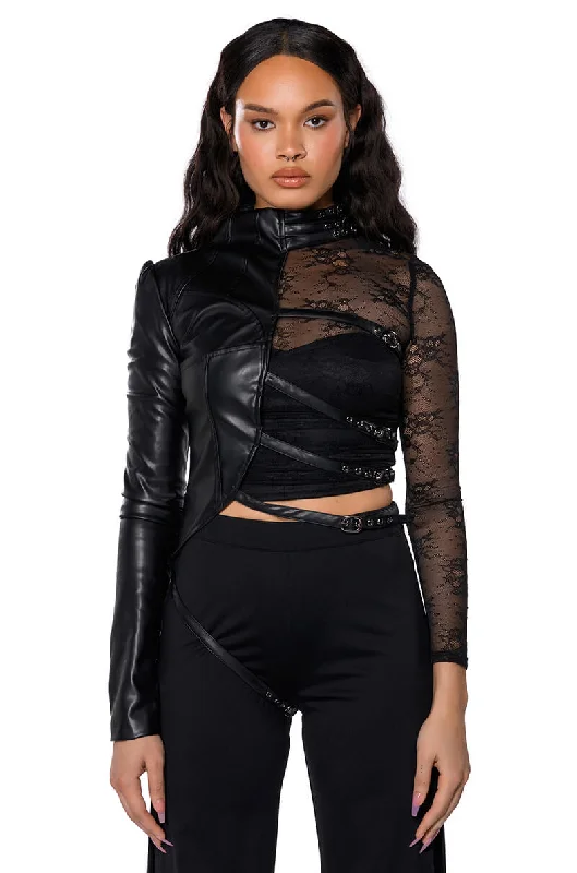 PRETTY RECKLESS FAUX LEATHER HALF THERE TOP