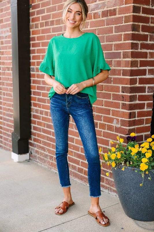 All I Ask Kelly Green Ruffled Top