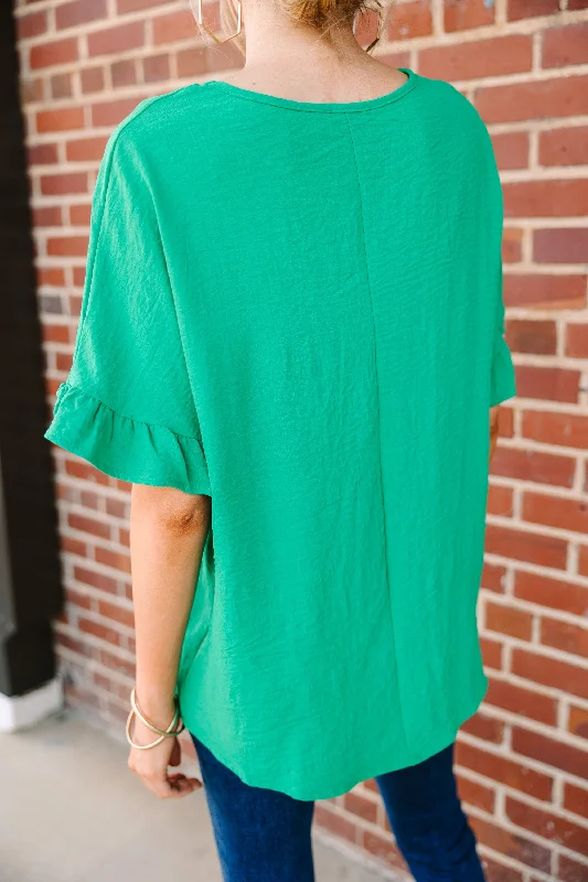 All I Ask Kelly Green Ruffled Top