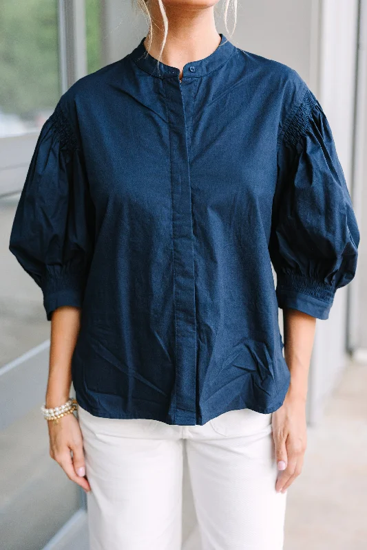 Pinch: All That You Love Navy Blue Cotton Blouse