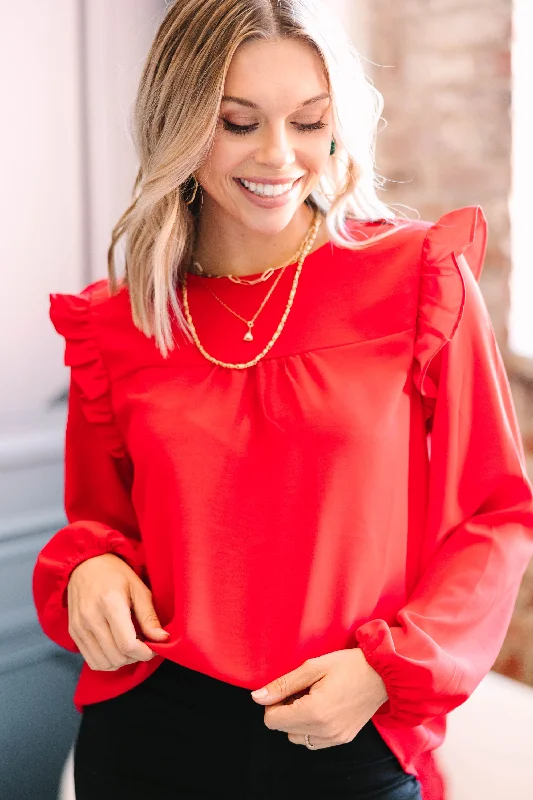 Feeling Important Red Ruffled Blouse