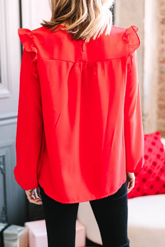 Feeling Important Red Ruffled Blouse