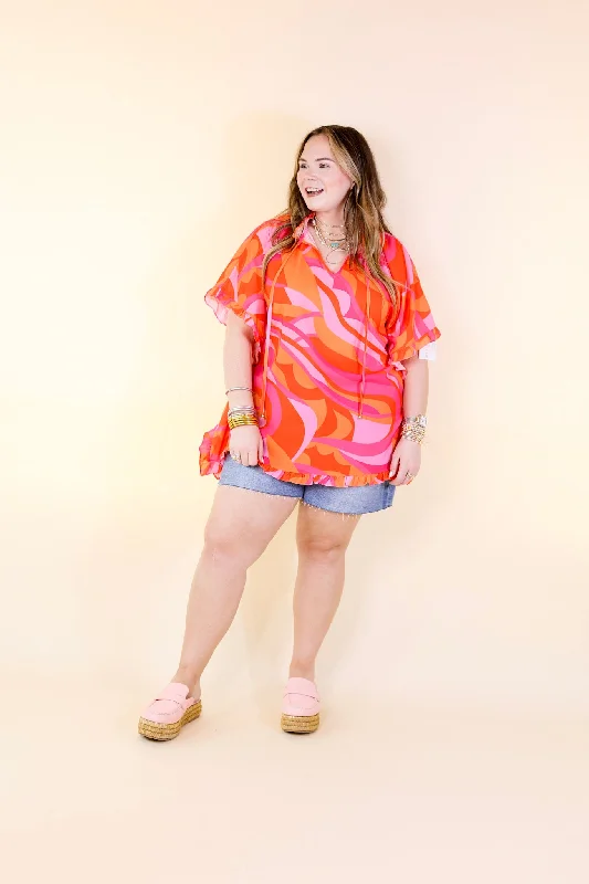 Fun and Free Flowy Top with Ruffle Trim in Orange Mix