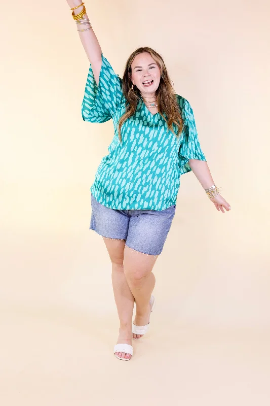 Giving You More Satin Dotted Print V Neck Blouse in Teal Mix