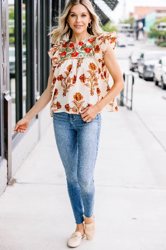 Just That Simple Cream White Floral Embroidered Blouse