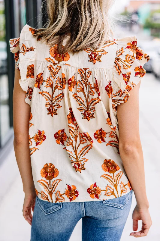 Just That Simple Cream White Floral Embroidered Blouse