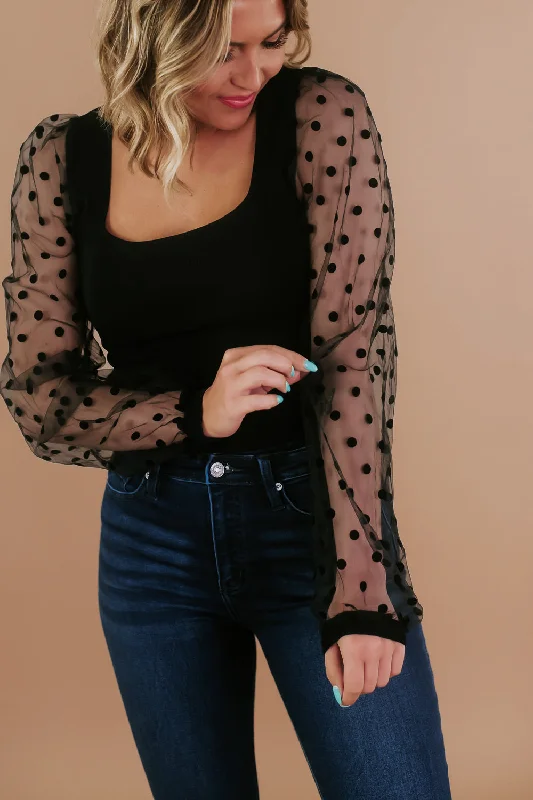 Midnight Hour Polka Dot Top, Black