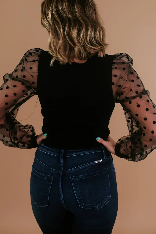 Midnight Hour Polka Dot Top, Black