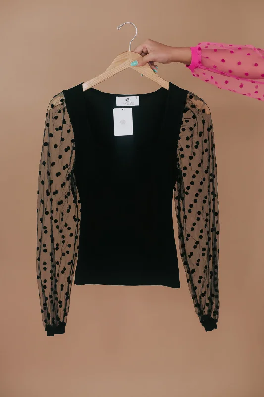 Midnight Hour Polka Dot Top, Black