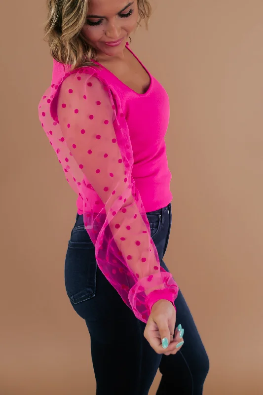 Midnight Hour Polka Dot Top, Hot Pink