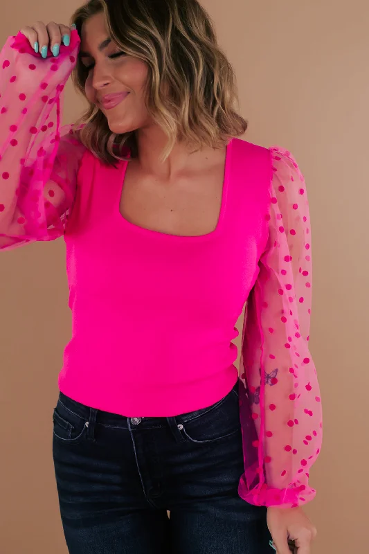 Midnight Hour Polka Dot Top, Hot Pink