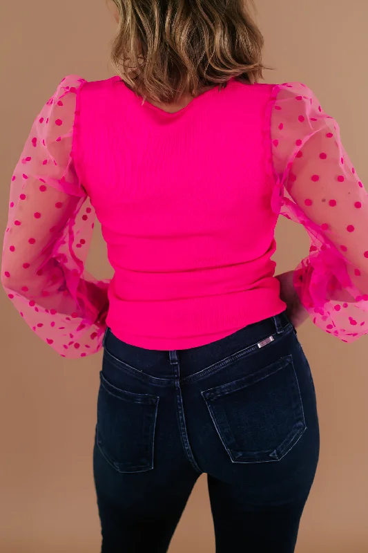 Midnight Hour Polka Dot Top, Hot Pink