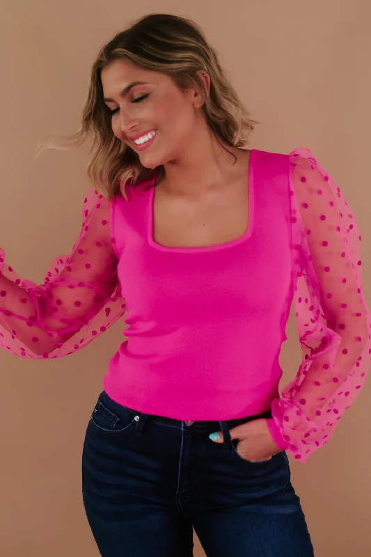 Midnight Hour Polka Dot Top, Hot Pink