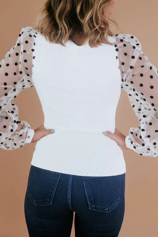 Midnight Hour Polka Dot Top, White