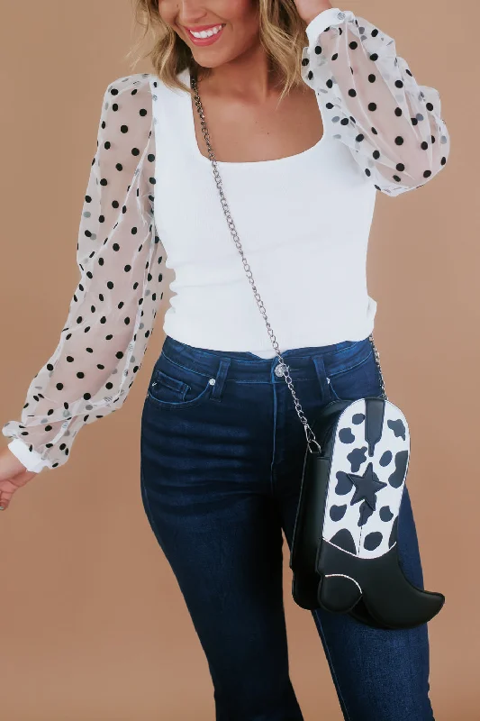 Midnight Hour Polka Dot Top, White