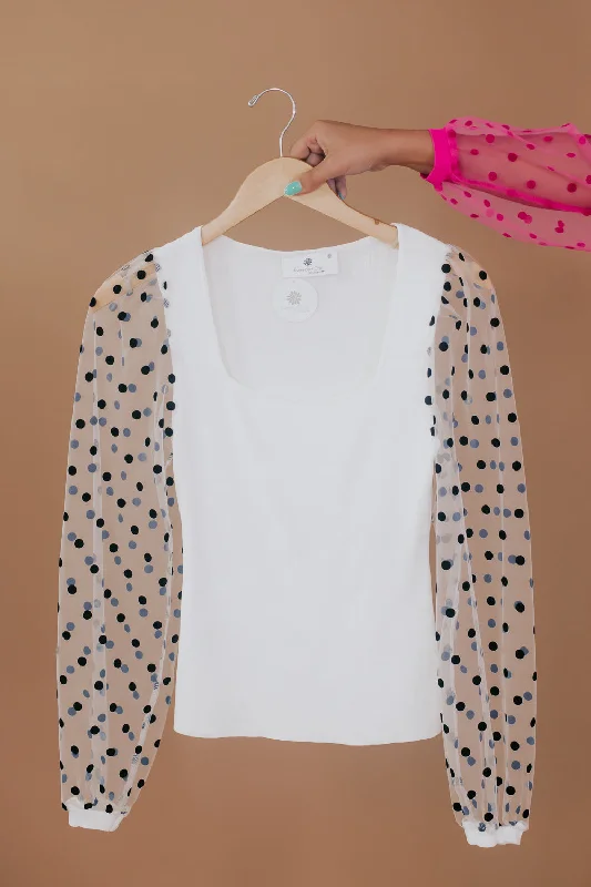 Midnight Hour Polka Dot Top, White