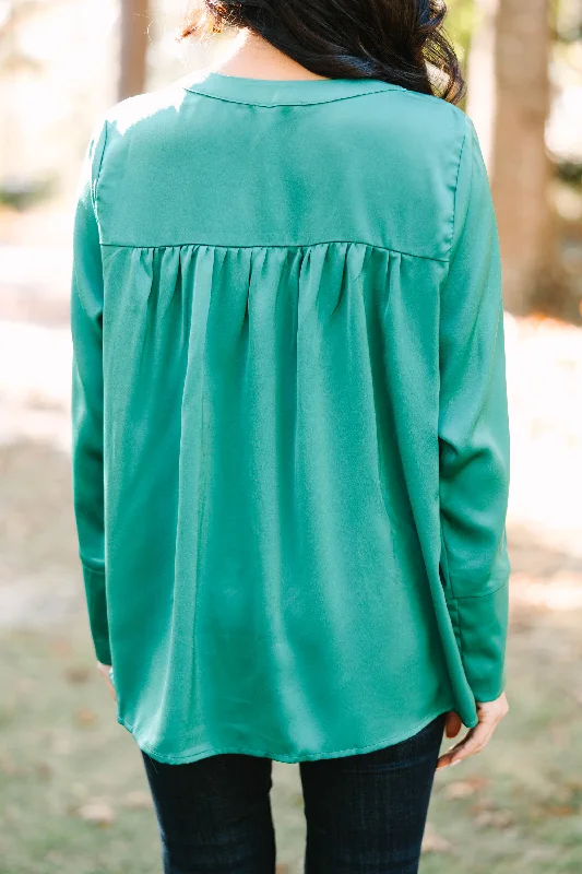 Remind Me Later Emerald Green Satin Blouse