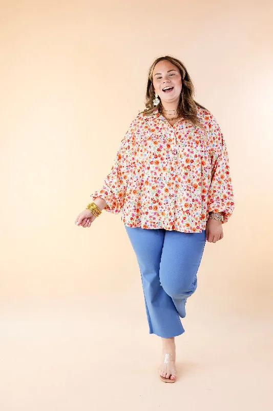 Secret Garden Floral Print Top with Collar and Long Sleeves in Cream