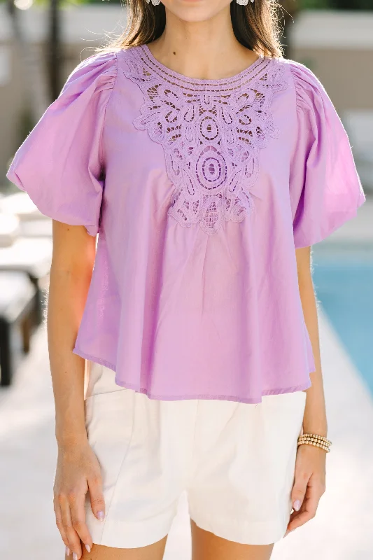 Stick To The Plan Lilac Purple Crochet Blouse