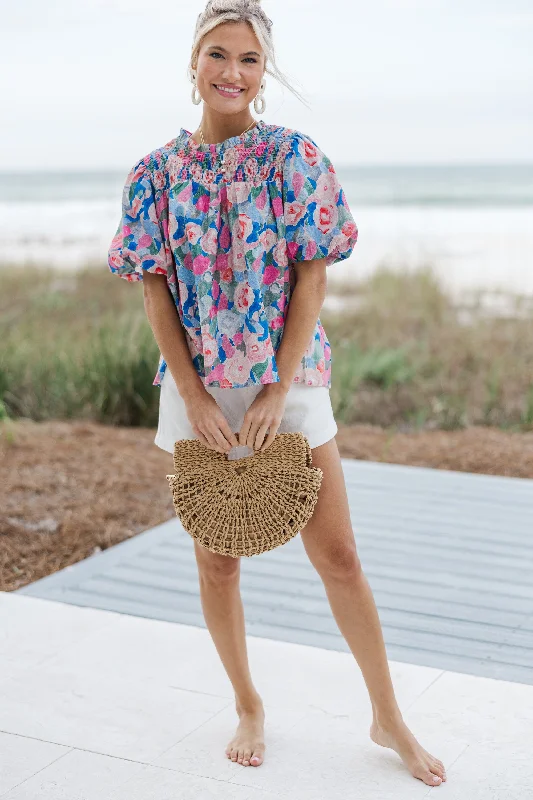 Talk To Me Blue Multi Floral Blouse