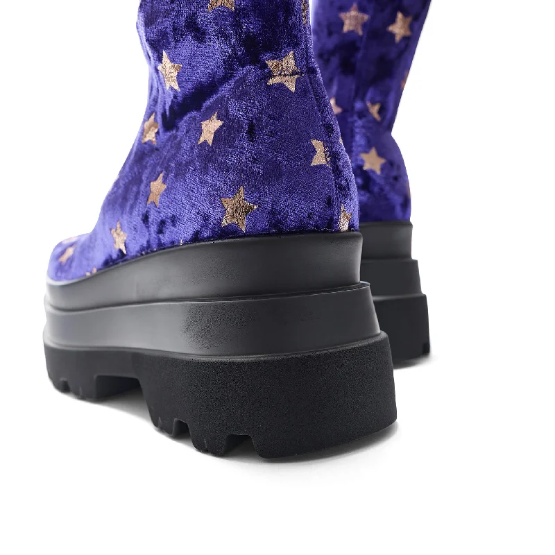 Celestial Dusk Trident Velvet Long Boots - Spellbound Purple