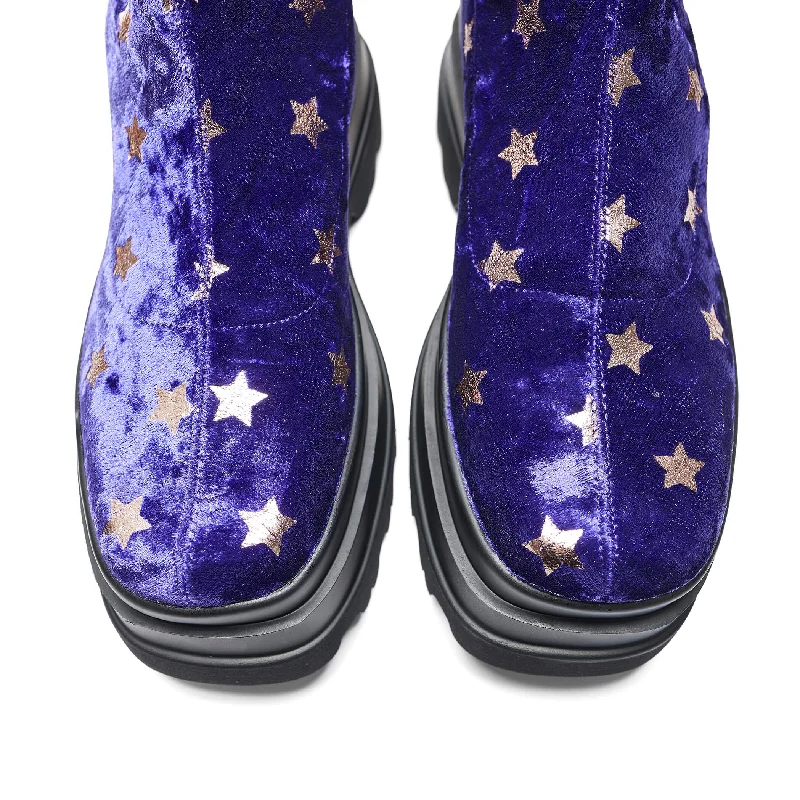 Celestial Dusk Trident Velvet Long Boots - Spellbound Purple