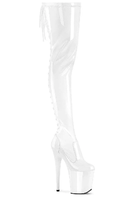 FLAMINGO-3850 White Patent Thigh Boot