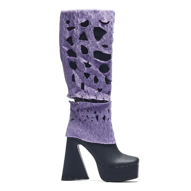 Jam Monster Heeled Long Boots - Purple