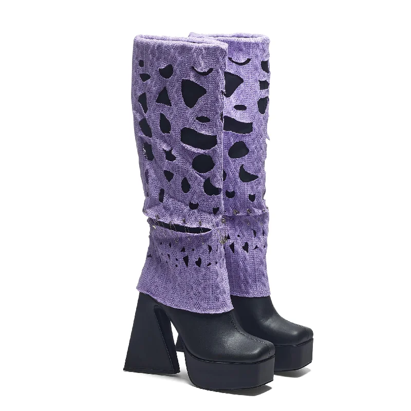 Jam Monster Heeled Long Boots - Purple