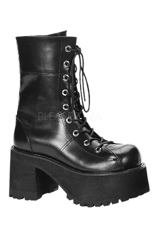 RANGER-301 Demonia Knee Boot | Black Faux Leather