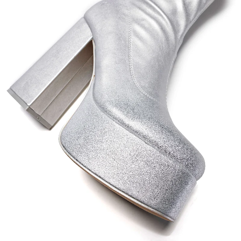 The Redemption Plus Size Thigh High Boots - Silver