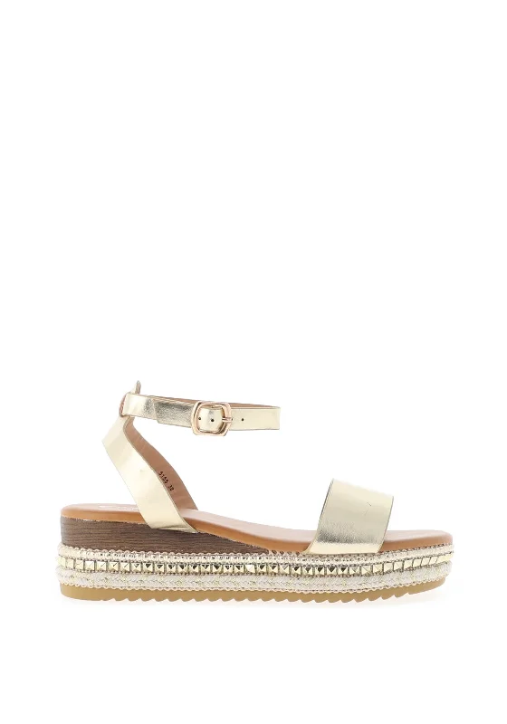 Zen Collection Platform Beaded Sole Sandals, Gold