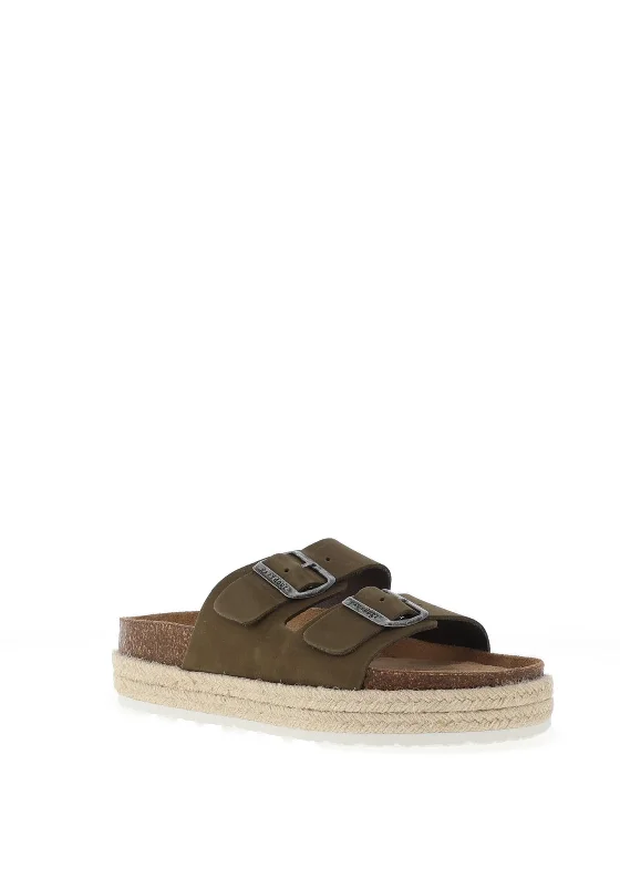 Lunar Lazy Dogz Double Strap Mules, Khaki