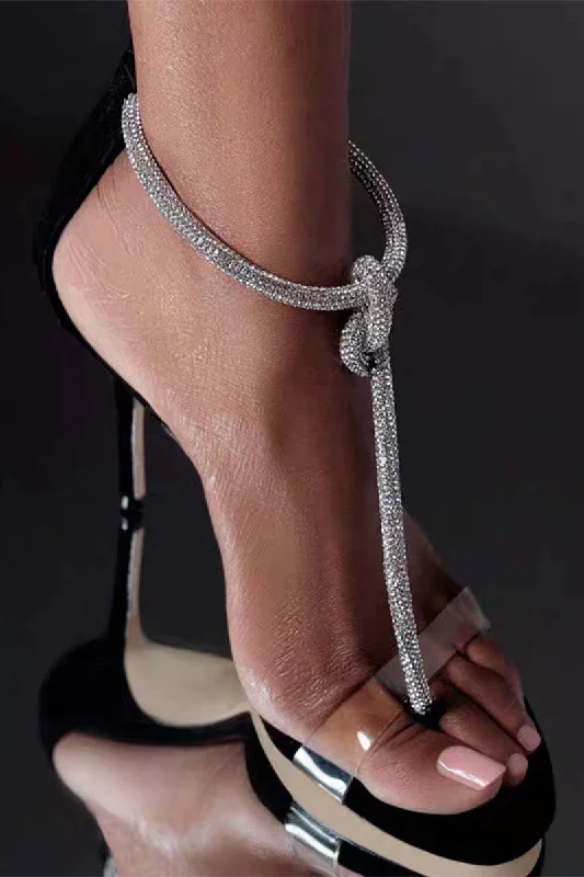 Rhinestone T-Strap Modern Stiletto Sandals