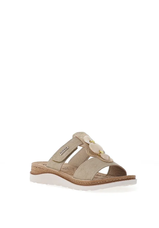 Rohde Leather T-Bar Bead Mule Sandals, Natural