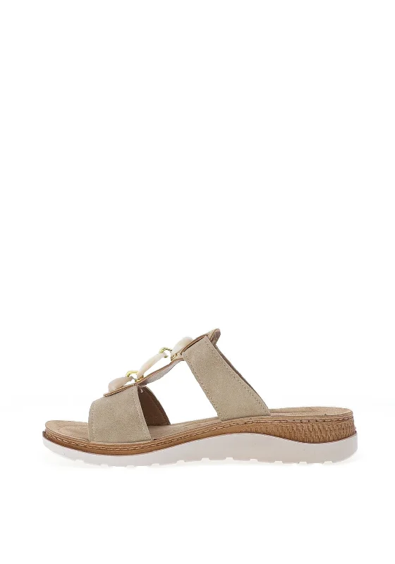 Rohde Leather T-Bar Bead Mule Sandals, Natural