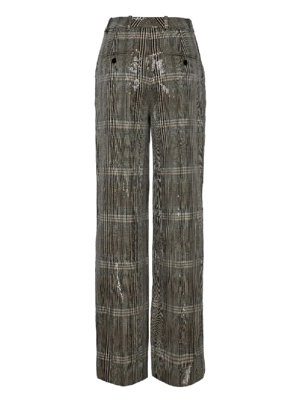 Sequin Plaid Flat Front Wide Leg Pants