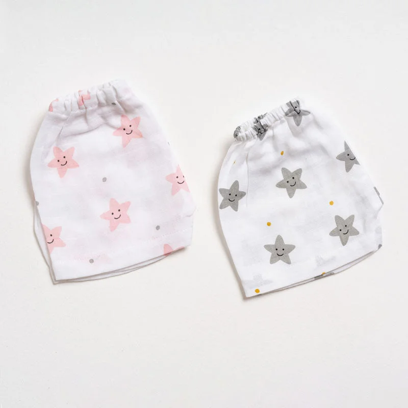 Aariro White Shorts-Star Print-Organic Cotton Muslin-Pack of 2-For Infants