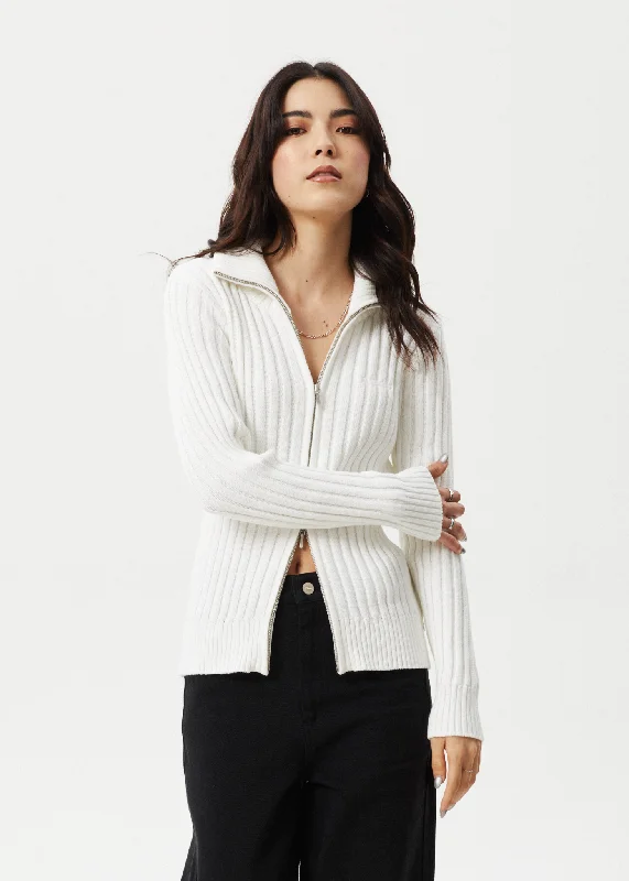 AFENDS Womens Vision - Knit Zip Through Cardigan - White