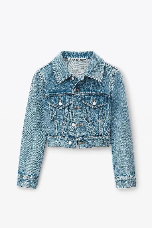 Cropped Denim Trucker Jacket In Clear Hotfix