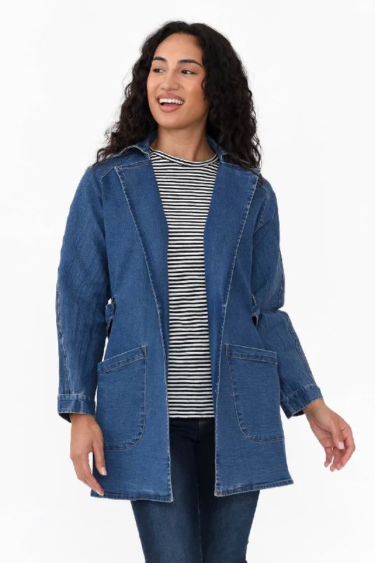 Brynn Blue Denim Tie Waist Coat