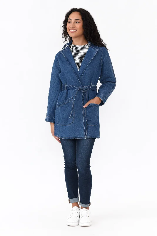 Brynn Blue Denim Tie Waist Coat