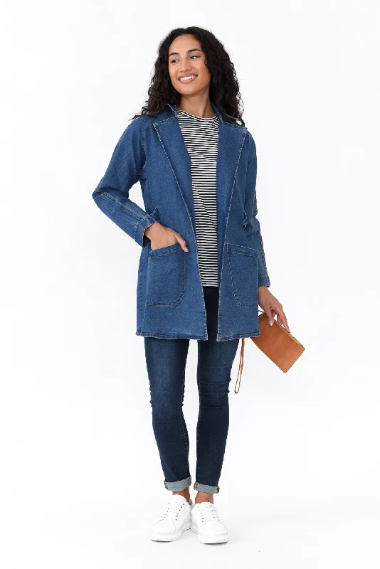 Brynn Blue Denim Tie Waist Coat