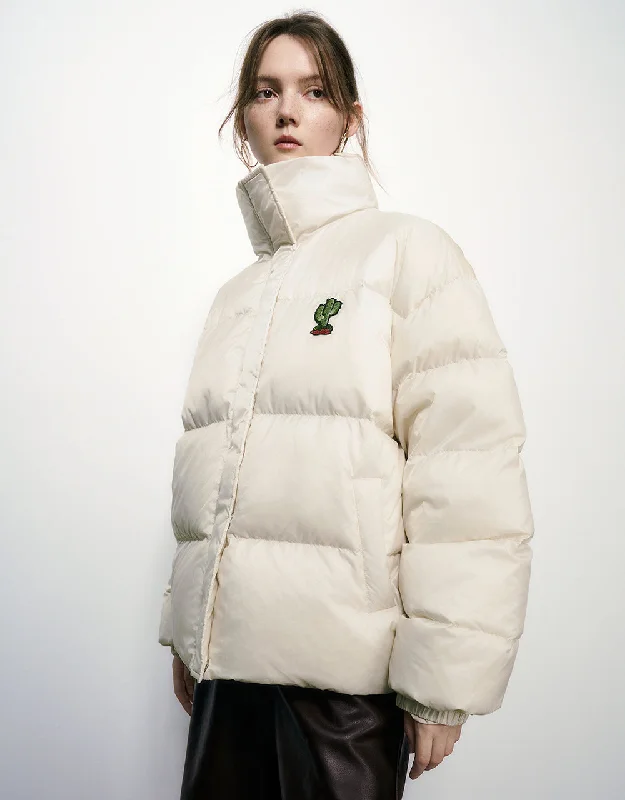 Cactus Embossed Stand Collar Puffer Jacket